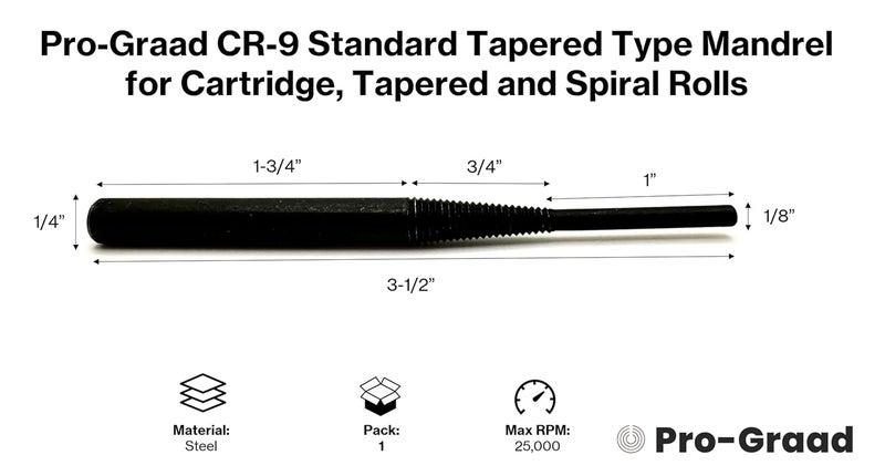 Pro-Grade CR-9 Standard Tapered Type Mandrels for Cartridge Rolls, 3-1/2” Overall Length, 1/4" x1-3/4” Shank x 1/8”x1” Pilot (Pack of 1) - Image 2